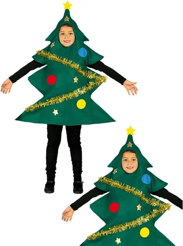 Vista 3 de bebiullo Disfraz de árbol de Navidad verde para mujeres y niños, vestido de cosplay de manga corta para fiestas de disfraces de árbol de Navidad