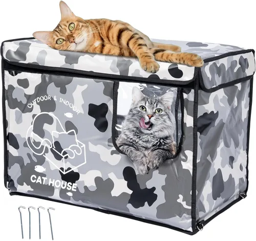 Vista 8 de Casa indestructible para gatos al aire libre con puerta de escape de dos caras, aislada y 100% impermeable, exterior resistente a la intemperie
