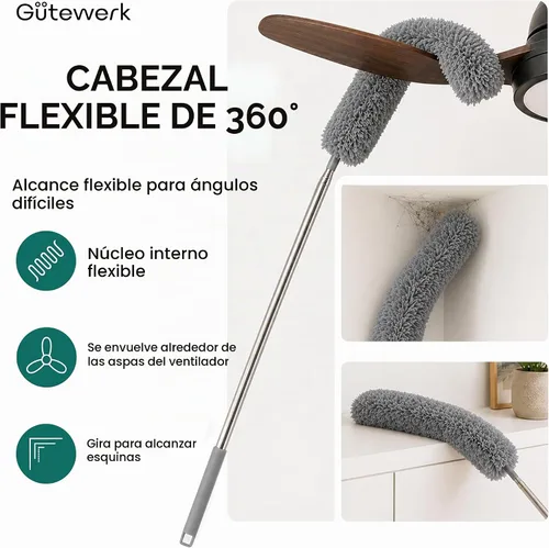Vista 3 de Gütewerk - Plumero de telaraña con poste de extensión de 100 pulgadas Gris
