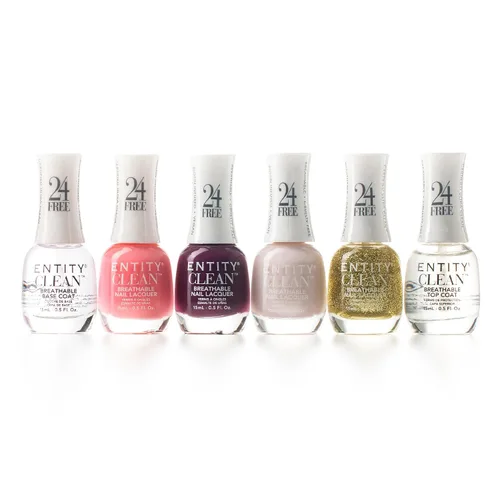 Vista 6 de Entity Juego de esmalte de uñas limpio, paquete de 6 esmaltes de uñas combinado con capa superior y base, juego libre de crueldad animal y vegano