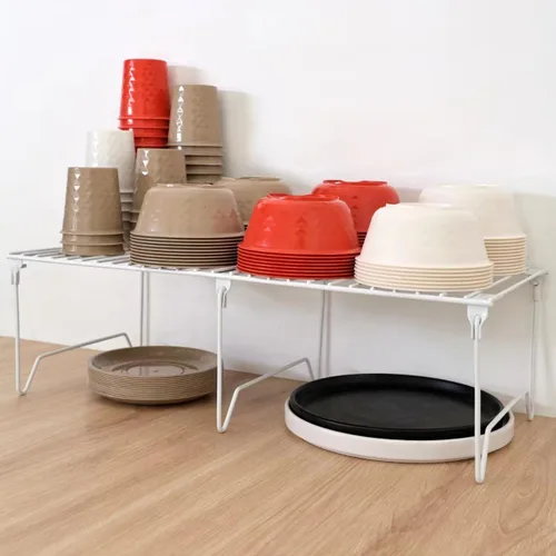 Vista 7 de Juego de 1/2 organizadores para congelador, estantes apilables para congelador Cabinet Organizer Shelves, Foldable Pantry Shelf, Plate, Dish