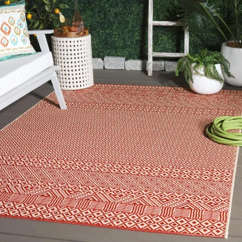 Vista 35 de SAFAVIEH Alfombra lavable para exteriores, colección Courtyard de 2.3 x 6.7 pies, beige y azul aguamarina, no desprende pelusa y es fácil