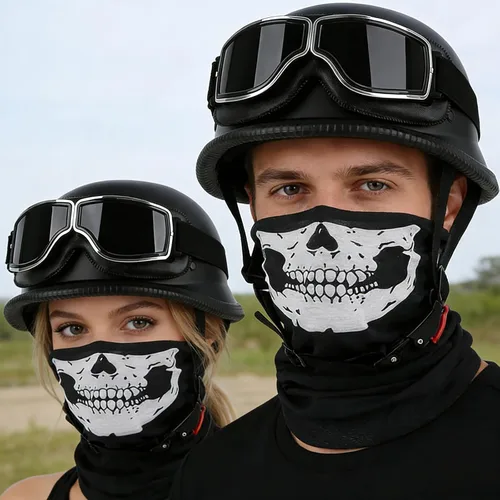 Vista 2 de Casco de motocicleta de estilo alemán, aprobado por DOT, para adultos, hombres y mujeres, casco de media carcasa con gafas, para bicicleta de calle