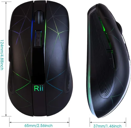Vista 6 de Rii Ratón inalámbrico LED, ratón óptico ergonómico de 2.4 G con receptor USB, mouse portátil recargable para PC, Mac, tableta, Chromebook, portátil