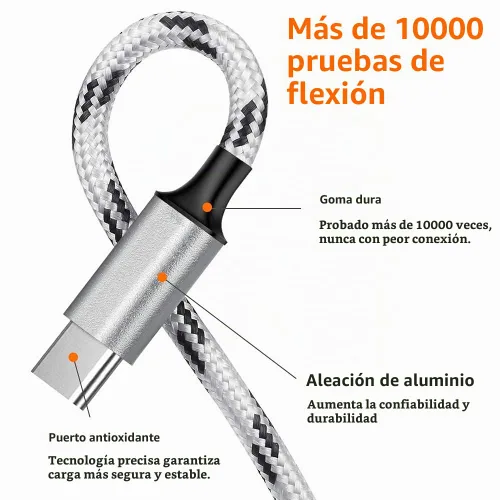 Vista 5 de Cable de carga múltiple, paquete de 2 cables trenzados USB 3 en 1