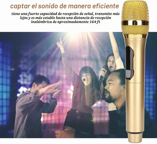 Vista 3 de Diyeeni Micrófono de karaoke de mano, sistema de micrófono con receptor recargable, micrófono dinámico portátil con pantalla LED, para cantar