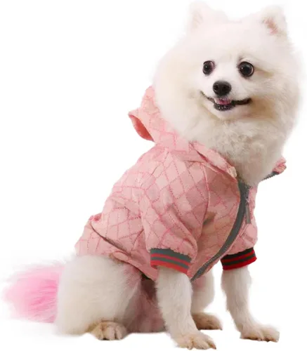 Vista 7 de Sudadera con capucha para perro Ropa de lujo para perros Chaqueta de invierno para cachorros Abrigo clásico de diseñador para mascotas Francés