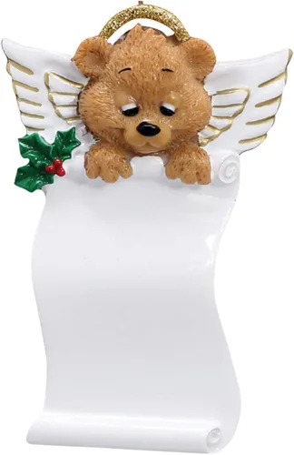 Vista 2 de Adorno de ángel personalizado 2025 – Reloj de adorno de ángel bebé de oso marrón, adornos de bebé de Navidad al aire libre para alas de árbol
