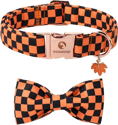 Vista 80 de DOGWONG Collar de otoño para perro con lazo, collar de moño para perro de Acción de Gracias, collar ajustable de algodón de otoño con hoja de arce