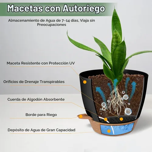 Vista 3 de Vanslogreen Macetas para plantas de interior, paquete de 3, macetas de riego automático de 10/9/8 pulgadas con orificio de drenaje, macetas grandes