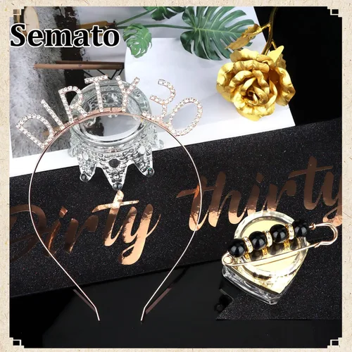 Vista 4 de Semato Kit de diadema de 30 cumpleaños con banda y diamantes de imitación sucio 30 cumpleaños decoraciones para ella, Negro, Talla única