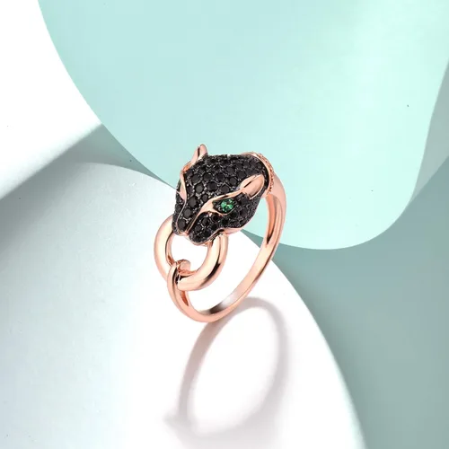 Vista 3 de Santuzza Anillo de plata de ley 925 con diseño de leopardo, circonita cúbica, espinela verde, Jaguar, joyería