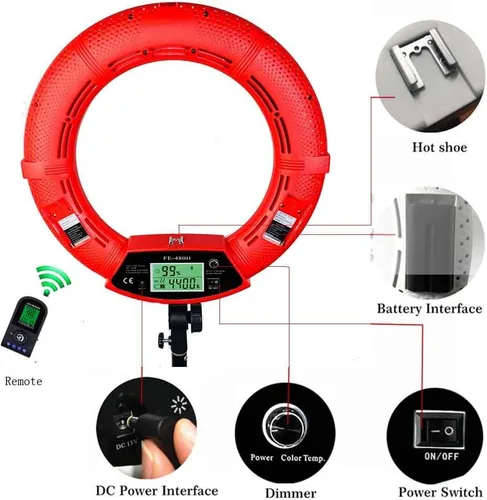 Vista 4 de Kit de 18 anillos fluorescentes regulables: anillo de luz de 96 W 5500 K, soporte de luz, tubo suave, filtro y bolsa para fotografía YouTube auto