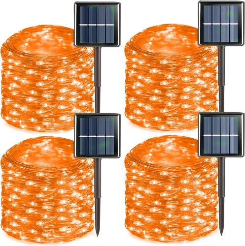 Vista 13 de QITONG - 4 paquetes de luces solares de Navidad blancas, cada una de 33 pies, 100 LED, luces de hadas impermeables para exteriores, 8 modos, luces