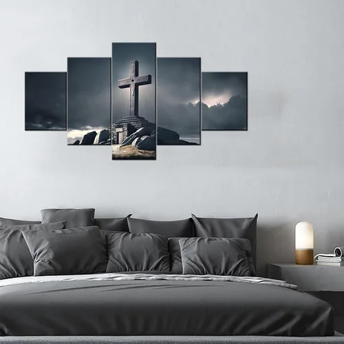 Vista 4 de Lienzo impreso con texto en inglés «The Cross of Jesucristo» (La cruz de Jesucristo), cuadro cristiano religioso, arte de pared, pintura