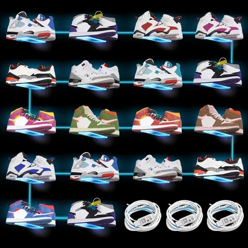 Vista 9 de DILIBRA Paquete de 12 estantes flotantes de exhibición de zapatos con luces, estantes de exhibición de zapatos que cambian de color brillante