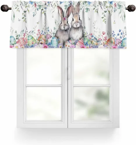 Vista 17 de Juego de Cortinas de Cocina del Día de San Patricio Trébol de la Suerte Shamrock Juego de Cenefa de Ventana, Cortinas con Bolsillo para Barra