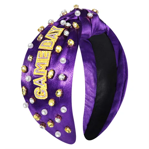Vista 7 de Diadema de fútbol para mujer, accesorios de fútbol con cuentas de diamantes de imitación, diadema anudada con cristales adornados para el día