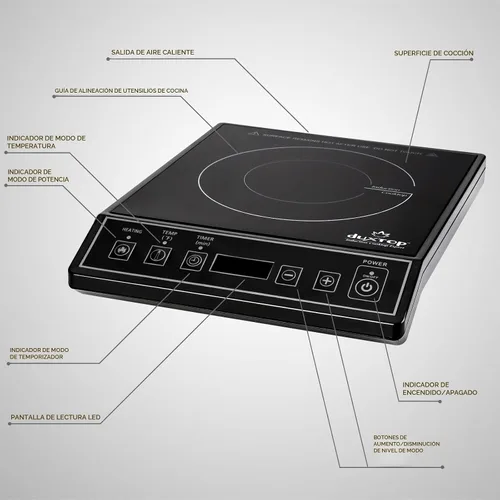 Vista 2 de Hornilla Secura 9100MC de vitrocerámica portátil para mostrador, de inducción, 1800 W, color negro, Negro BT-M20B