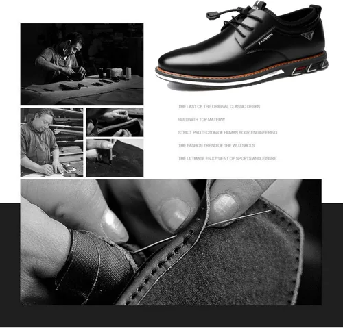 Vista 6 de Zapatos Oxford de cuero genuino con cordones para hombre, zapatos ligeros de moda casuales de grano completo para negocios