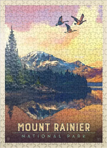 Vista 8 de MyPuzzle Mount Rainier National Park: Daybreak, póster vintage, rompecabezas prémium de 100 piezas para adultos