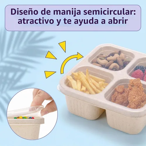 Vista 3 de Cididu Paquete de 8 cajas de almuerzo para aperitivos, 4 compartimentos, contenedor de almacenamiento de alimentos dividido reutilizable apilable
