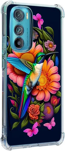 Vista 28 de Funda para Motorola Edge 2022, diseño de flores de mariposa azul, rosa, protección contra caídas, a prueba de golpes, funda protectora de cuerpo