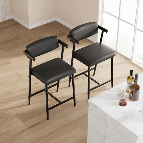 Vista 7 de IDEALHOUSE Juego de 2 taburetes de bar de altura de mostrador con brazos, taburetes de bar tapizados de 26 pulgadas con respaldo, asiento más ancho