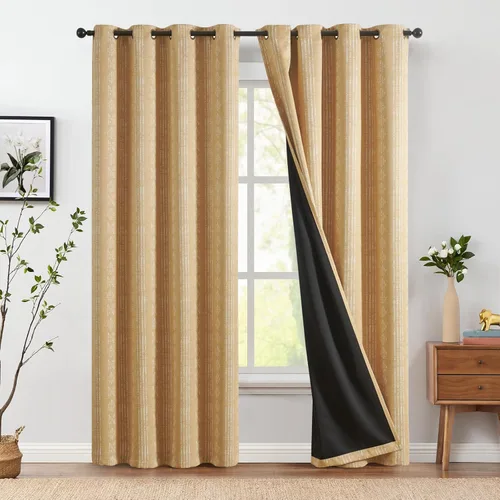 Vista 33 de jinchan - Cortinas bohemias 100% blackout de 54 pulgadas de largo para dormitorio, estampado geométrico negro sobre beige, con ojales