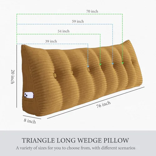 Vista 65 de Almohada de cabecera gruesa totalmente rellena tamaño Queen, cabecera acolchada suave y firme, soporte grande, triangular, almohada de cuña