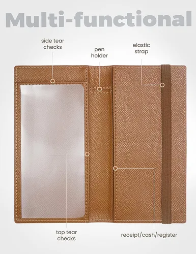Vista 2 de Yarnic Funda para chequera personal, soporte para chequera con soporte para bolígrafo y divisor de plástico transparente integrado para cheques