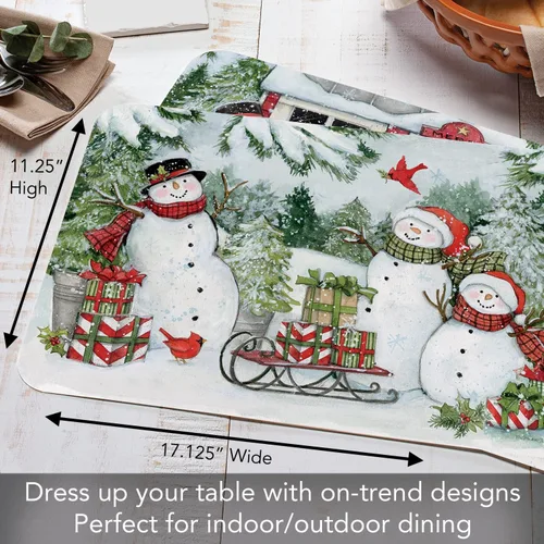 Vista 7 de Wipe-Clean - Manteles individuales reversibles de Decofoam Snowman's Farmhouse, juego de 2, fabricados en los Estados Unidos