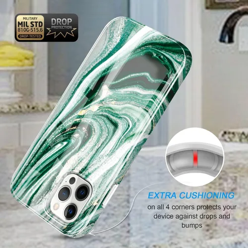Vista 4 de luolnh Funda dorada brillante compatible con iPhone 13 Pro, diseño de mármol, a prueba de golpes, delgada, de silicona suave, TPU para iPhone 13 Pro