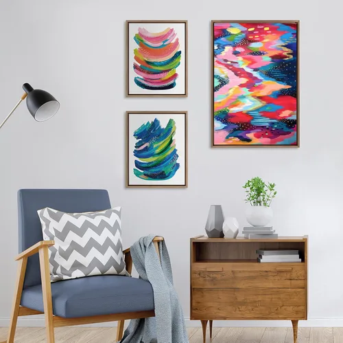 Vista 6 de Kate and Laurel Sylvie Brushstroke - Juego de 100 lienzos abstractos brillantes y 2 enmarcados para pared, juego de 3 piezas, 16 x 20 pulgadas y 23