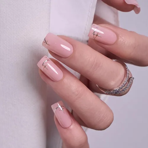 Vista 11 de CurvLife Uñas postizas a presión con punta francesa cuadrada media, color Brillo de porcelana