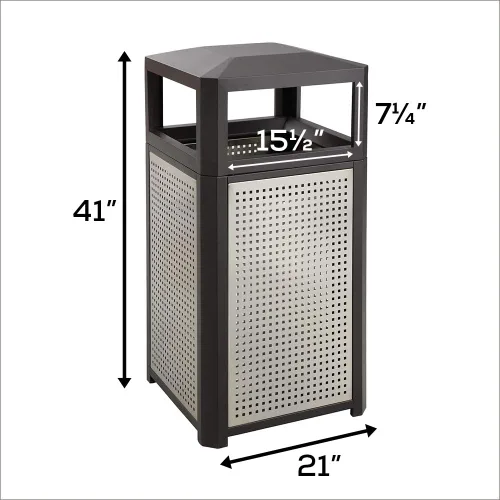 Vista 5 de Safco Products Evos - Bote de basura para exteriores e interiores con panel de acero galvanizado perforado, 38 galones, negro