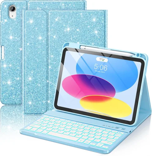Vista 11 de FUWANG for iPad A16 11th 10th Generation Case with Keyboard - Detachable Backlit Glitter Folio Keyboard with Pencil Holder for iPad A16 11th Gen