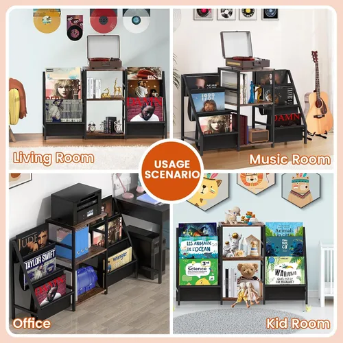 Vista 7 de Soporte para tocadiscos, almacenamiento de discos de vinilo con 6 niveles hasta 280 discos de CD, estante de exhibición para sala de estar Negro
