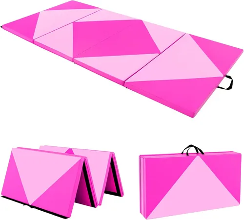 Vista 12 de Giantex 4'x8' Gymnastics Mat, 2" Thick Folding Tumbling Mat with Carrying Handles, Foldable Gym Mat with Hook and Loop Fastener, Cheer Mats for Kids