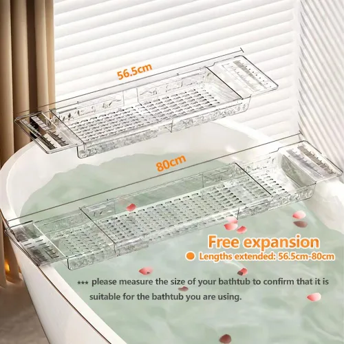 Vista 2 de Bandeja para bañera, bandeja de baño ajustable para bañera, accesorios de baño, organizador de bañera para baño, spa de lujo, organizador de bañera