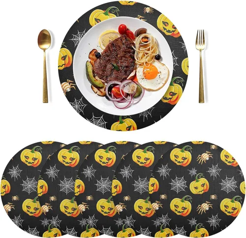 Vista 3 de Pumpkins Webs Halloween PVC Plate Mat, Non Slip Heat Protector Placemat for Kitchen one sizex1