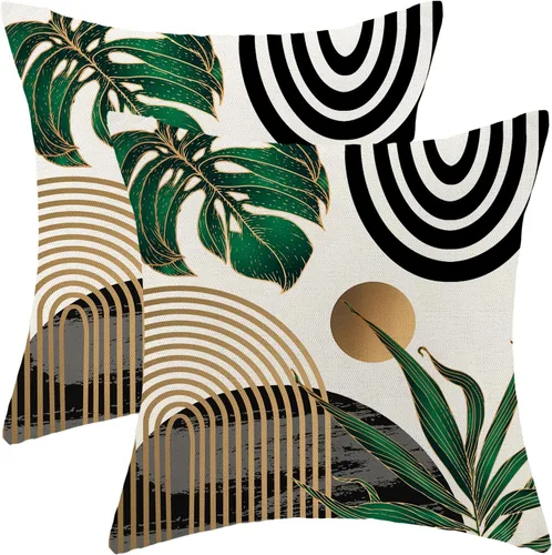 Vista 80 de Fundas de cojín en blanco y negro 16x16 Juego de 2 Fundas de cojín geométricas abstractas de arte moderno de línea Modernas estilo minimalista