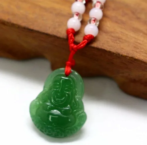 Vista 6 de FORUBUS Collar con colgante de cuerda roja con círculo de Buda de jade verde, amuleto tradicional chino para suerte y protección