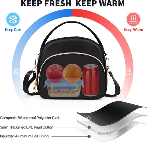 Vista 4 de LLEGASTE Bolsa Térmica de Almuerzo Negra Bonita para Mujeres Trabajo, Lonchera Reutilizable para Adultos para Mujeres, Elegante Bolsa Enfriadora