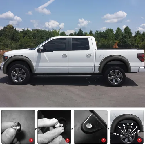 Vista 5 de YITAMOTOR Guardabarros de repuesto para Ford F-150 F150 2009-2014, juego de guardabarros delantero y trasero, acabado negro liso estilo remache