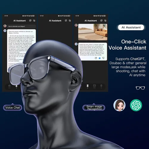 Vista 5 de Lentes inteligentes AI con cámara 4K, gafas de sol de grabación de video Bluetooth, traductor en tiempo real para más de 100 idiomas, asistente