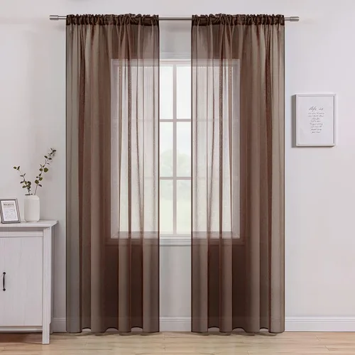 Vista 29 de MIULEE Cortinas semitransparentes 24 pulgadas de largo 2 paneles para ventana de cocina sobre el fregadero, cortinas cortas pequeñas de café