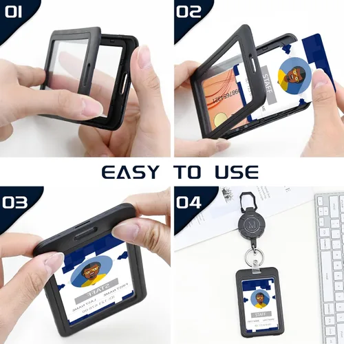Vista 3 de Paquete de 3 portatarjetas de identificación con ventanas de doble cara, de plástico duro, vertical, para tarjetas de identificación, protector