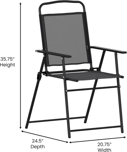 Vista 3 de Flash Furniture Mystic - Sillas plegables para patio, sillas de césped de textileno para exteriores con reposabrazos, juego de 2, color negro