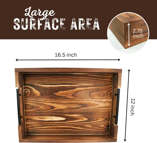 Vista 6 de Bandejas de bambú natural para servir modernas bandejas decorativas Otman con asas de metal, perfectas para sala de estar, dormitorio, entrada